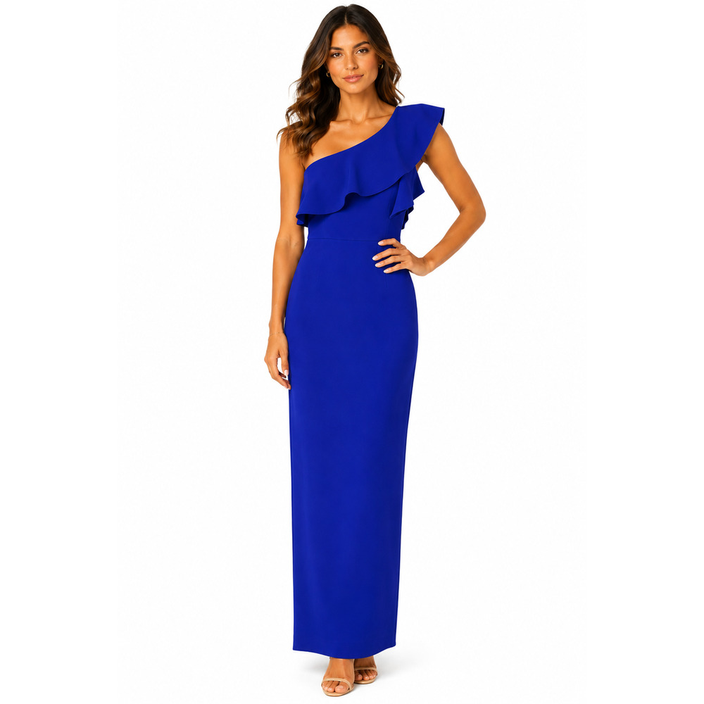 Betsy Adam Womens Formal Cobalt Blue Ruffle One Shoulder Formal Dress sz 4